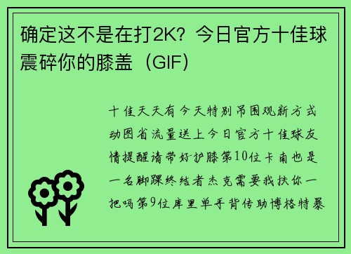 确定这不是在打2K？今日官方十佳球震碎你的膝盖（GIF）