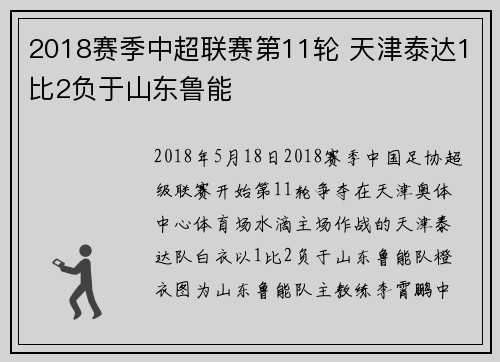 2018赛季中超联赛第11轮 天津泰达1比2负于山东鲁能